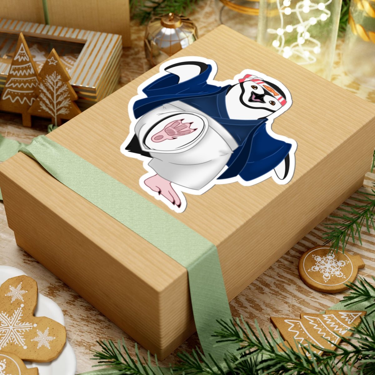 Chinstrap Penguin in Japanese Festival-style Attire Kiss-Cut Sticker
