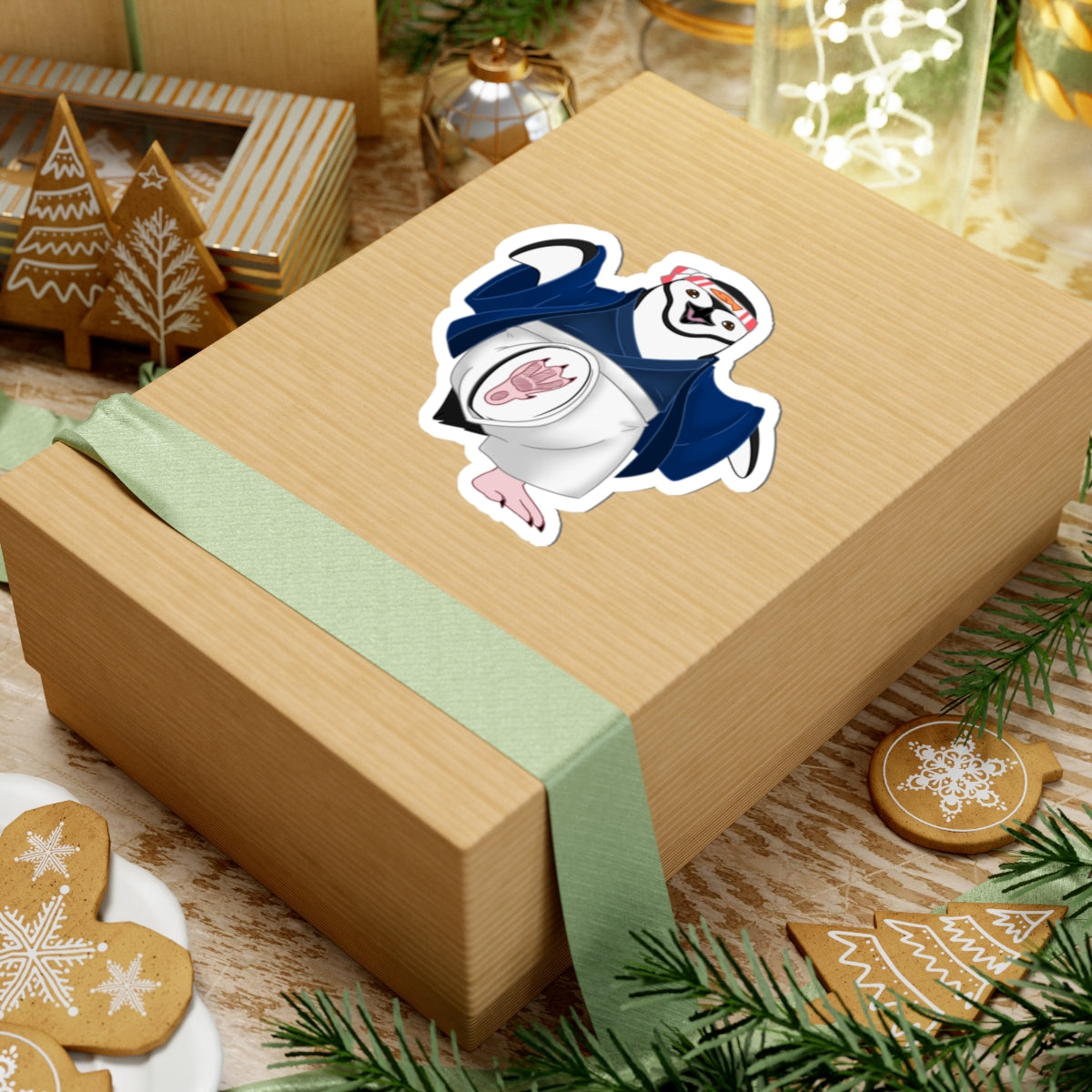 Chinstrap Penguin in Japanese Festival-style Attire Kiss-Cut Sticker
