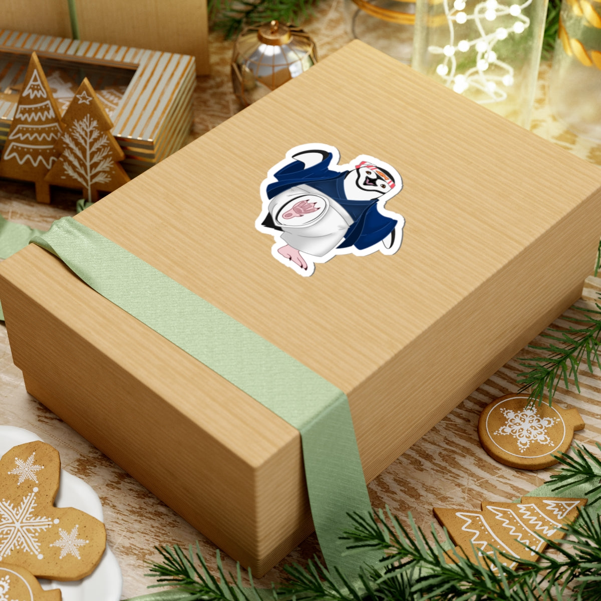 Chinstrap Penguin in Japanese Festival-style Attire Kiss-Cut Sticker